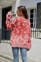 Pullover mit Leopardenmuster, geripptem Rand und überschnittenen Schultern